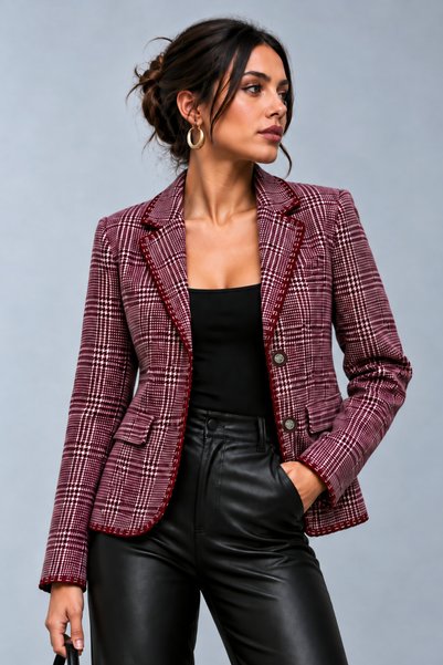 Boutique Juji EL İŞÇİLİKLİ BORDO EKOSE CEKET