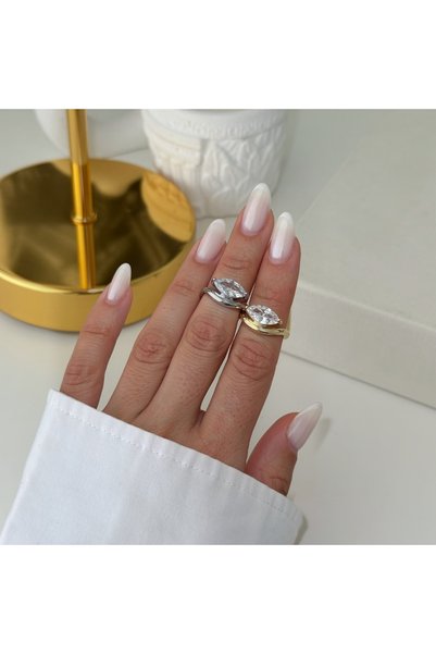 FREE PALACE Marquise Cut Zircon Stone Stainless Steel Ring – Adjustable (Gold...
