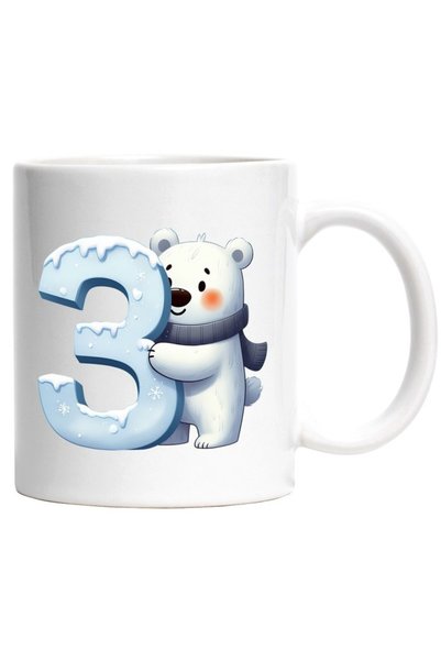 INOVATIX Personalized white mug, a polar bear standing next to the number 3, ...