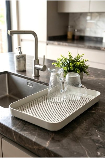 Kitchen Life Tezgah Üstü Süzgeçli Bardak Kurutucu Bulaşık Kurutma Matı 23x39 cm