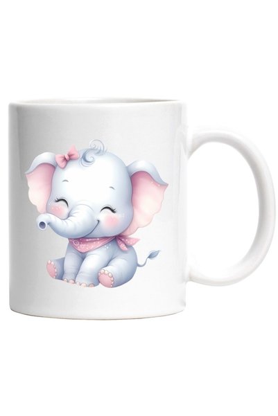 INOVATIX Personalized white mug, a female elephant, small, bow, neckband, wil...