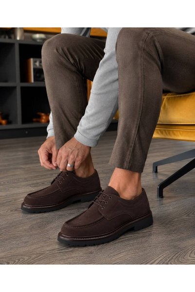 Taşpınar Ayakkabı 100% Genuine Leather Inside and Out Men's Daily Orthopedic Lace-Up Classic Winter Bitter Brown Shoes 40-45