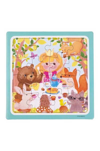 ANTBRO Puzzle Mini cu Model Pădure 16 Piese 15x15cm, Fetiță cu Coroniță și An...