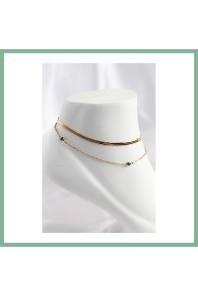 BŞK VİRGO 316L Steel Gold Color Evil Eye Bead Design 2-Piece Anklet Bsk2026