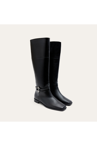 Mudo Women's Black Buckle Long Boots