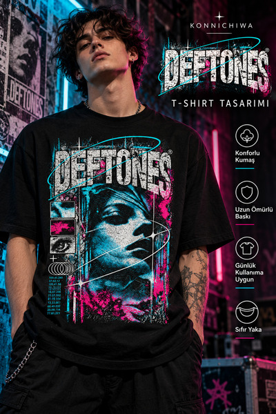 FG KONNİCHİWA Deftones Around the Fur Billiard Printed Black T-Shirt in the E...