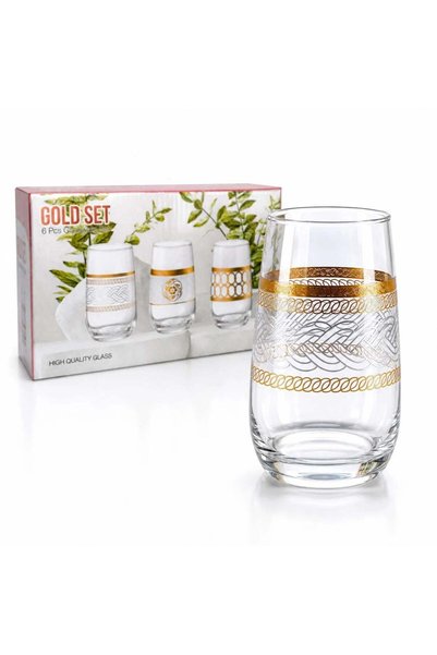 More Set of 6 glasses, Gilded pattern 13cm, Transparent,