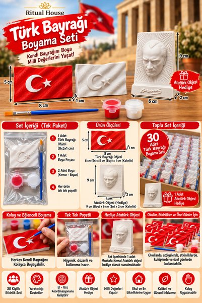 Ritual House 30 Kişilik Türk Bayrağı Boyama Seti 29 Ekim 23 Nisan 19 Mayıs 10...