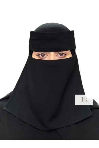 aljmal alraqi abaya Niqab with Korean fabric, medium | Slanted elastic, without stiffener نقاب بقماش كوري وسط | مغاط مائ
