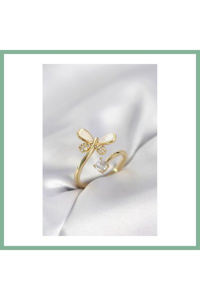 BŞK VİRGO Gold Color Dragonfly Model Zircon Stone Women's Ring Bsk2026