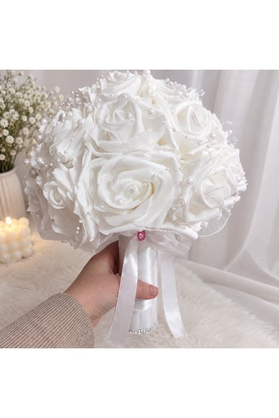 Generic Brand Bridal / Godmother Bouquet of White Foam Roses with Pearls and ...