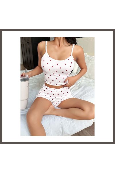 Generic Brand Women's Heart Patterned Strappy Shorts Pajama Set 5236 · Size: ...