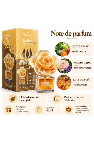 Elix Odorizant de cameră Bloom at Home, difuzor de parfum cu floare decorativă, aromă florală English Garden, 100 ml