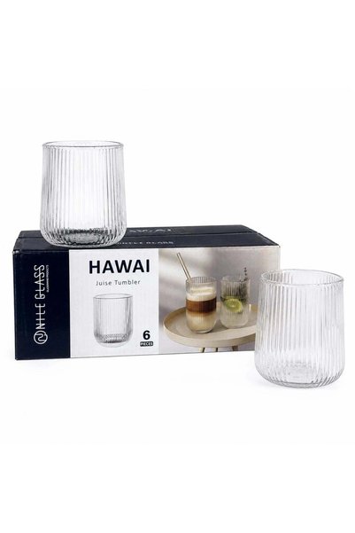 More Set of 6 glasses, Striped pattern, 8.5cmx7cm, Transparent,