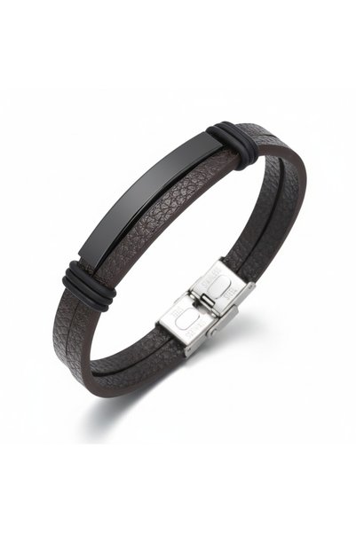 Alviro Brățară bărbătească maro din piele ecologică și oțel inoxidabil, 21 cm