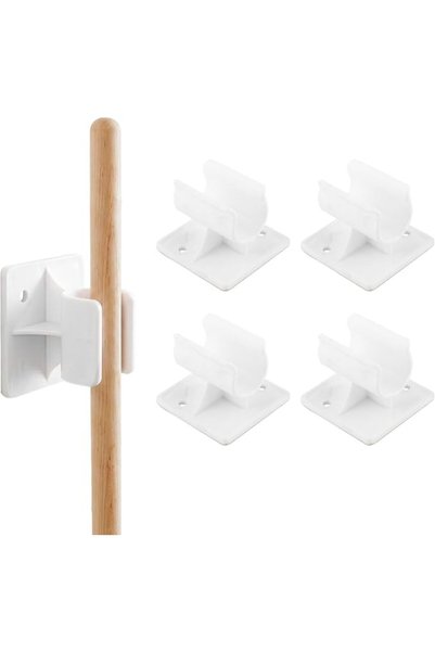 Lawazim 4-Piece Wall Mount Broom and Mop Holders - Plastic Wall Mounted Clip ...
