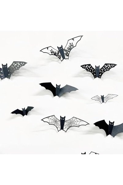 GENERAL Bat Wall Stickers, 24 PCS 3D Black Bats Wall Decals for Halloween Dec...