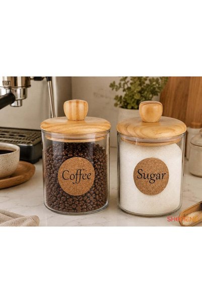 SHOPIENS Set 2 Borcane Din Sticla Pentru Cafea Si Zahar 700 ml Shopiens®