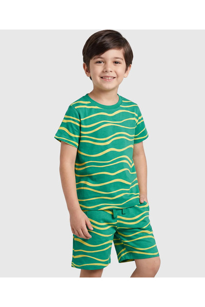 Pine kids Cotton Knit Waves Printed Half Sleeves Co-ord Short Pajama Set - Gr...