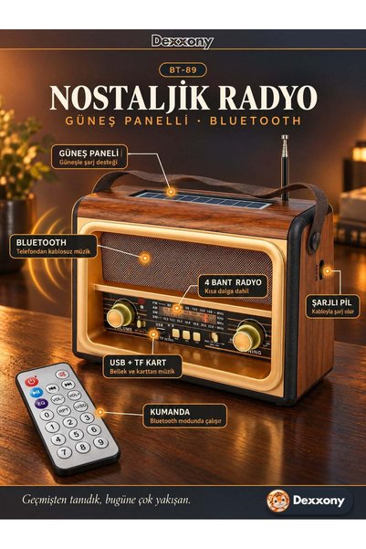 Dexxony Bluetooth Hoparlör Nostaljik Radyo Şarjlı USB TF Kart Girişli Retro Dekoratif Hediyelik