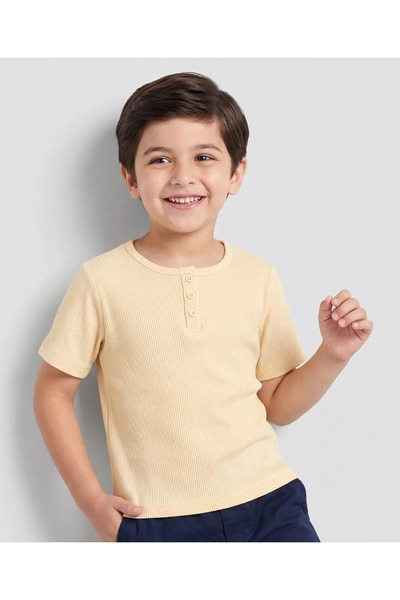 Pine kids Cotton Blend Knit Half Sleeves Solid Textured T-Shirt - Off White