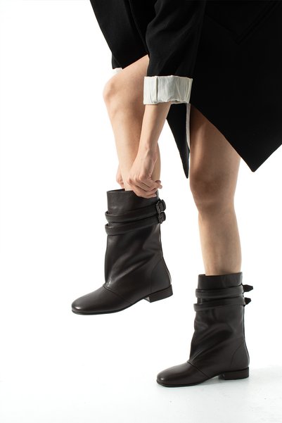 DUXAL SHOES Belda Genuine Leather Black Belt Detailed Flat Sole Women's Boots & Boots