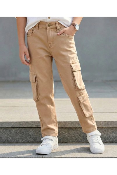 Pine kids Denim Woven Full Length Jeans With Cargo Pocket - Beige