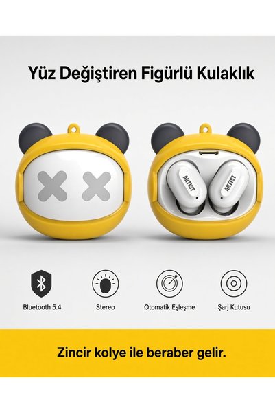Prozone Yüz değiştiren figürlü kulaklık - 3 farklı ifade - zincir kolye hediyeli