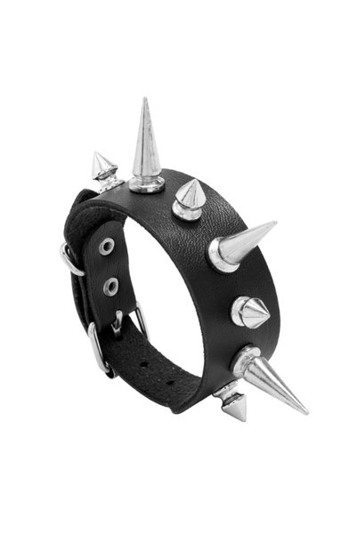 Alviro Brățară gotică neagră cu țepi, reglabilă, 25,8 cm