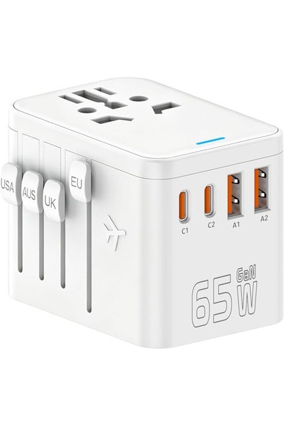Generic محول سفر عالمي بقوة 65 واط بتقنية GaN، شاحن حائط دولي شامل مع منافذ U...