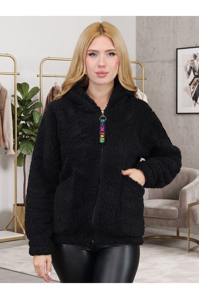 Genel Markalar KALAFAT STORES Kadın Kapüşonlu Polar Peluş Sweat – Fermuarlı –...