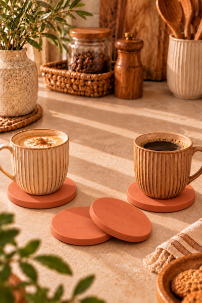 Zigzag Home Decorative Concrete Orange Color 4 Piece Coaster Set Bohemian Sty...