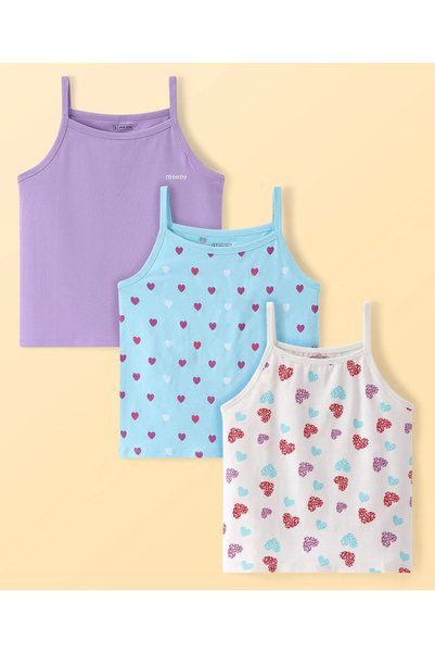 Pine kids قمصان داخلية بدون أكمام من القطن والليكرا مع طباعة قلوب، عبوة من 3 ...