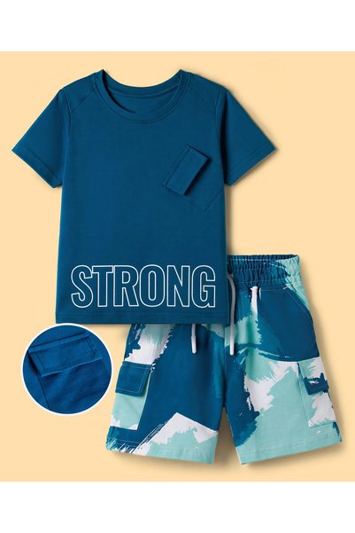 Ollington St. Cotton Knit Half Sleeves Text Printed T-Shirt & Short Set - Mul...