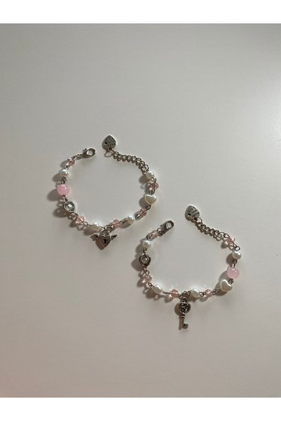 REMBER JEW 2-Piece Pink Pearl and Crystal Beaded Charm Bracelet Set, Elegant ...