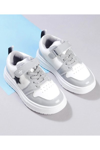 Cute Walk by Babyhug Velcro Closure Sneaker with Star Applique - Grey