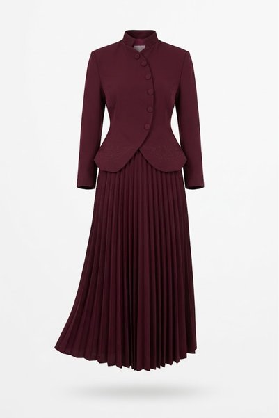 Julidress Embroidered Detailed Jacket and Pleated Maxi Skirt Premium Two-Piec...