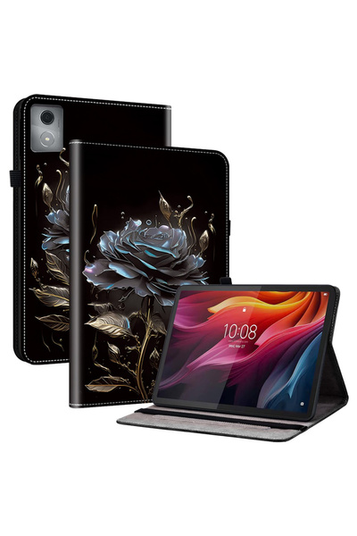XGSM Husă pentru Lenovo Tab K11 Plus - Negru, Imprimeu cu trandafiri, Sloturi...