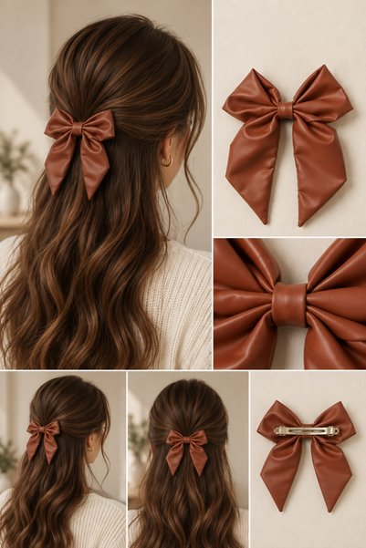 SERAPA Women's Long Tail Leather-Look Bowknot Hair Clip Stylish and Elegant H...