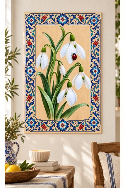 TOTTERİQ Kardelen kar çiçeği Çini Motifli Ahşap Mandala Boyama Panosu 40x65 c...