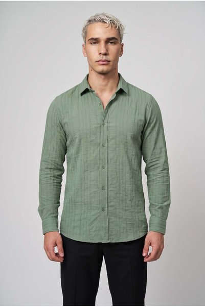 VACHT Oslo men's green linen-look self-patterned shirt