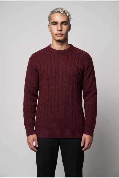 VACHT Men's Burgundy Hair Knit Crew Neck Regular Knitwear Wool Blend Thick Ac...