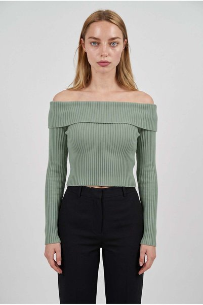 VACHT Pulover bluză tip crop pentru femei, verde, Madonna, cu șnururi