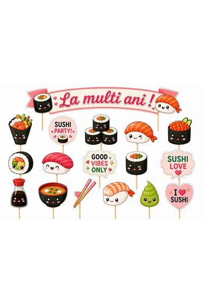 DecoParty Set de decorațiuni pentru tort – Tematică SUSHI PARTY, 17 piese, Ca...