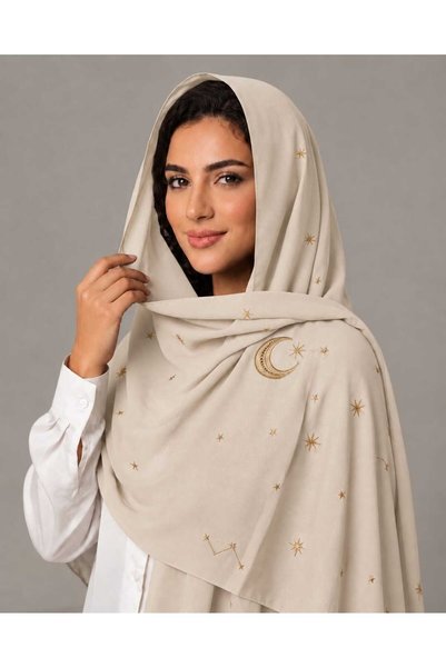 Veil Designer طرحه ليالي الون بيج طبقتين بتطريز علي كامل الطرحه نجوم و هلال ق...