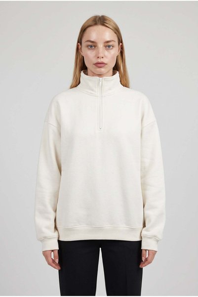VACHT Hanorac oversize pentru damă, ecru, alb, cu 3 fire, cu fleece în interior