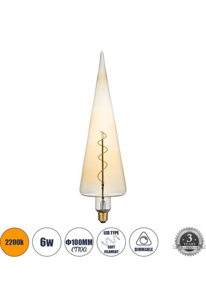 GloboStar® GloboStar LED Μαλακό Σπιράλ Νήμα E27 CT100 Λάμπα Βέλος 6W 420lm 36...