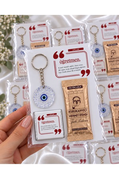 Minikutunuz 10 Adet Öğretmenler Günü Hediye Seti Nazar Boncuklu Epoksi Anahta...