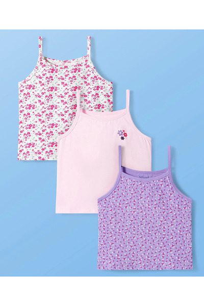 Pine kids Cotton Lycra Knit Sleeveless Slips With Floral Print (Pack Of 3) - ...