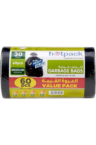 Hotpack لفافة أكياس القمامة 65×95 سم، 60 قطعة